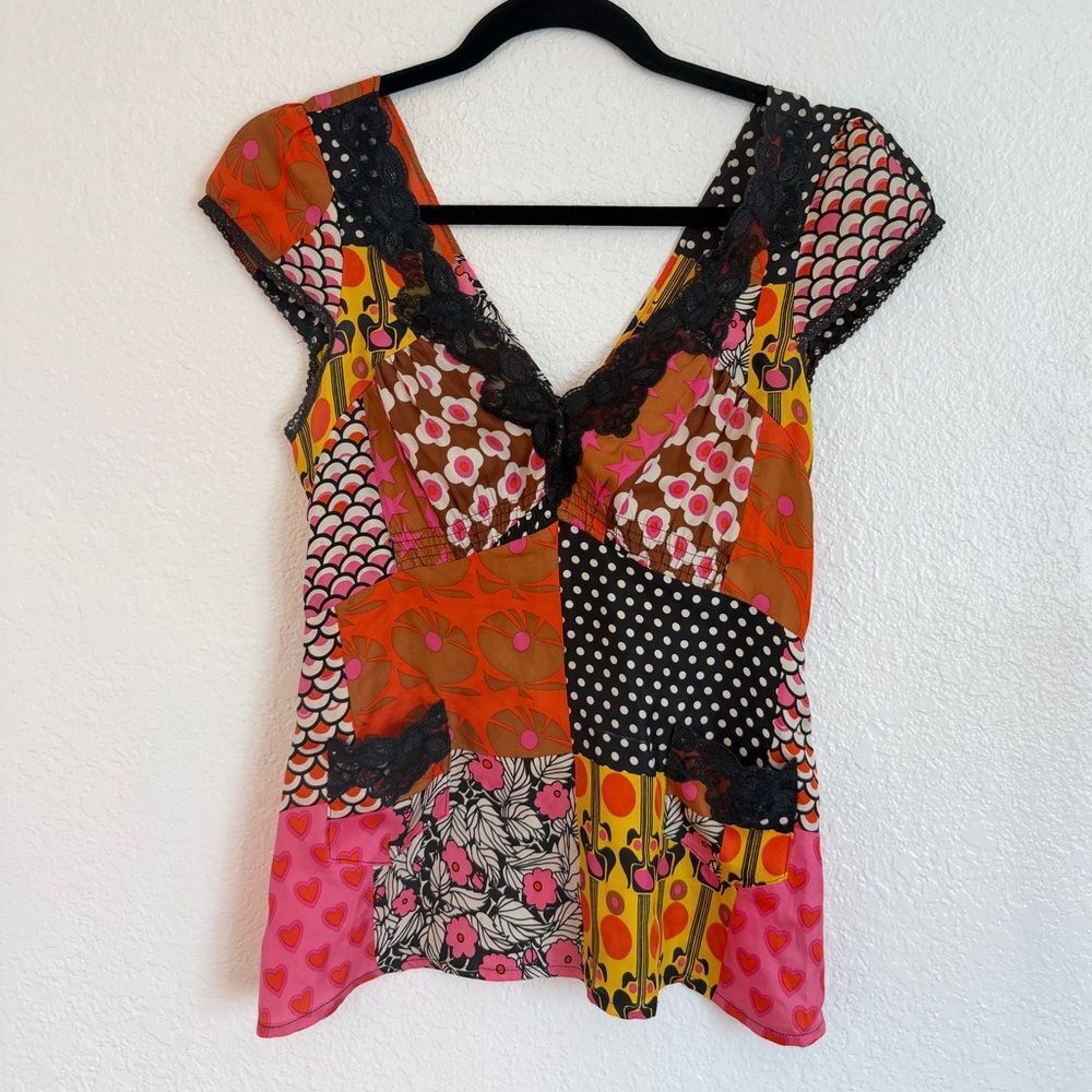 Vintage retro y2k boho summer Patchwork lace satin cool girl top - Picture 1 of 6